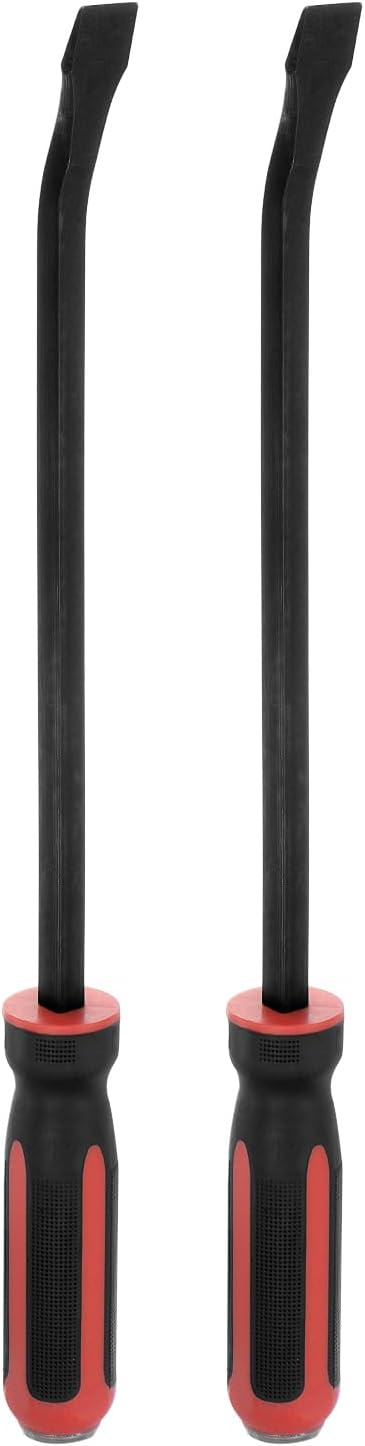 HARFINGTON 2pcs Angled Tip Pry Bar 18 Inch CR-V Curved Screwdriver Pry Bars with Strike Cap Non-Slip Handle for Lifting and Prying