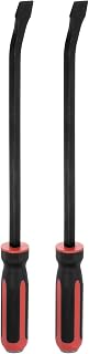 2pcs Angled Tip Pry Bar 18 Inch CR-V Curved Screwdriver Pry Bars with Strike Cap Non-Slip Handle for Lifting and Prying