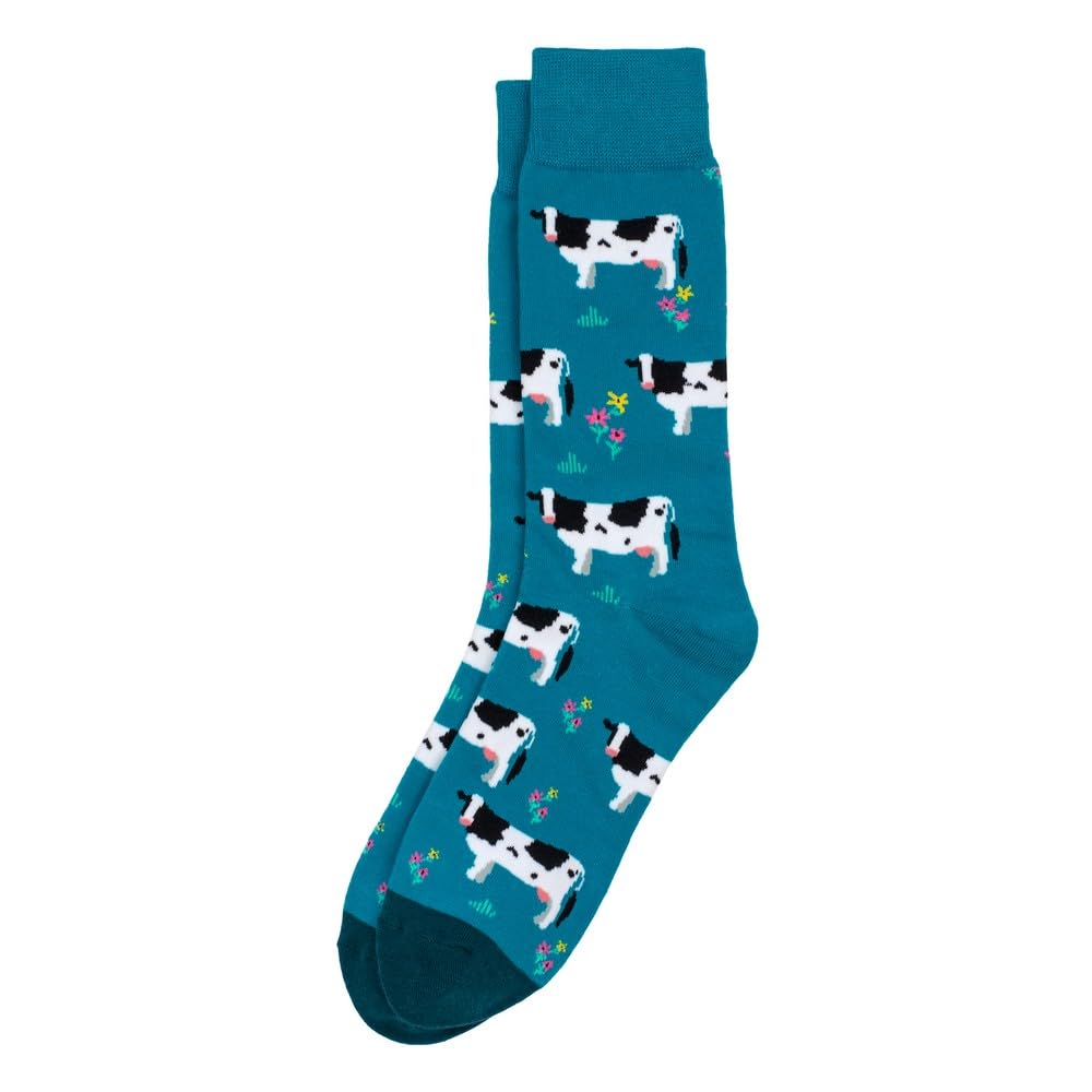 Joe Cool Unisex Blue Socks Cotton & Spandex Friesian Cow Teal