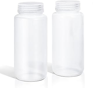 DEMORA 16 oz Plastic Bottles with Lids, Airtight Refillable Wide Mouth Travel Bottles for Toiletries, PP Food Grade Plastic Containers for Liquids Pill Water Sample Lab Reagent (Clear, 2 Pcs)