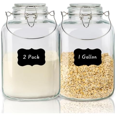 LIVEKOOQ 1 Gallon Airtight Glass Jars Set Cover