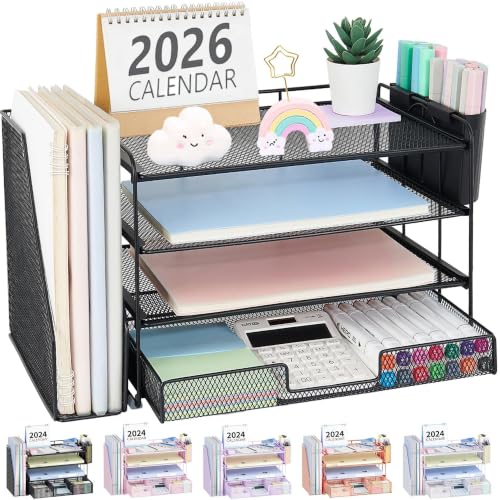 OPNICE Desk Organizer, 4-Tier Desktop File Organizer with Drawer and Pen Holders, Office Desk...