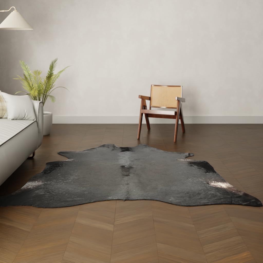 Großformat Echter Kuhfell Teppich – Tiefschwarz. Imposante 230x210 cm! Perfekt fürs Wohnzimmer. Nachhaltig, Tierfreundlich + GRATIS Lederuntersetzer