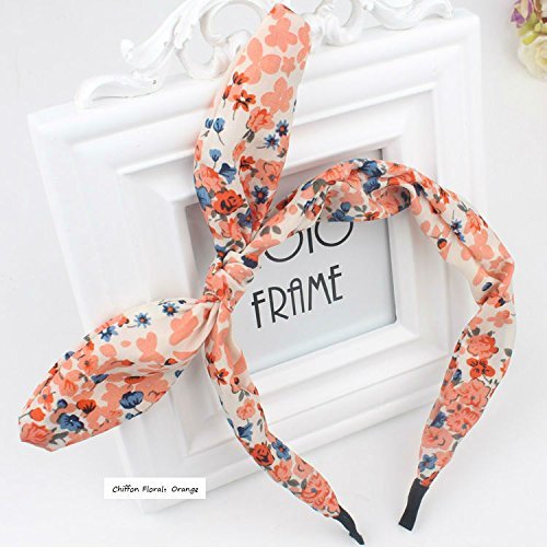 AKOAK Fashion Chiffon Floral Style Bowknot Headbands Butterfly Bow Knot Adjustable Hair Hoop Rabbit Ears Headband for Women Girls Teens（Orange,1pc）
