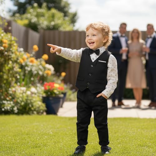 Image of Volunboy Toddler Suit Boys Formal Wedding Guest Dress Outfit | graduation dress clothes, gentleman ring bearer bowtie outfit, back-to-school pants set, birthday photoshoot dressy outfit