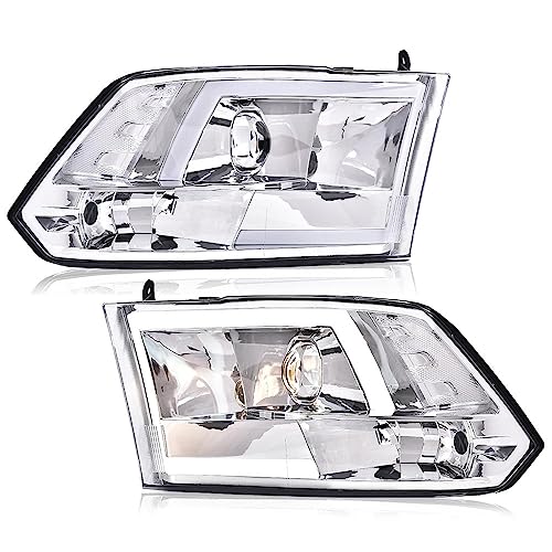 Image of GRAND ORANGE LED Headlights Assembly, Compatible with Dodge Ram 1500 2500 3500 2009-2012 Left Driver & Right Passenger Side Clear Lens Chrome Housing Clear Reflector
