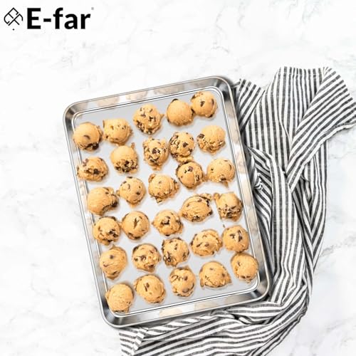 E-far Stainless Steel Baking Sheet Set of 3, 12.4”/10.5” /9.4” Cookie Sheet for Oven, Rimmed Metal Tray for Cooking Baking Bacon, Non-toxic & Dishwasher Safe by E-far - Image 7