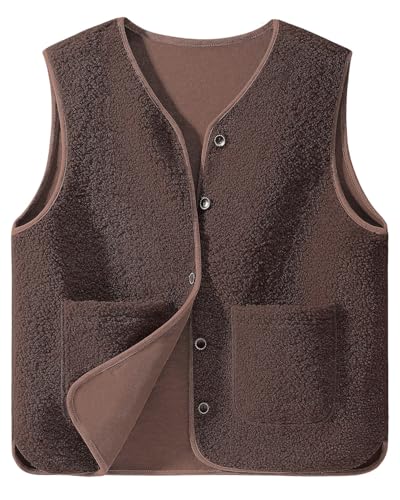 HUVZOR 1 gilet en polaire pour femme, gilet sans manches léger et chaud pour l'automne/hiver, veste en fourrure légère pour femme, couleur unie, col en V,...
