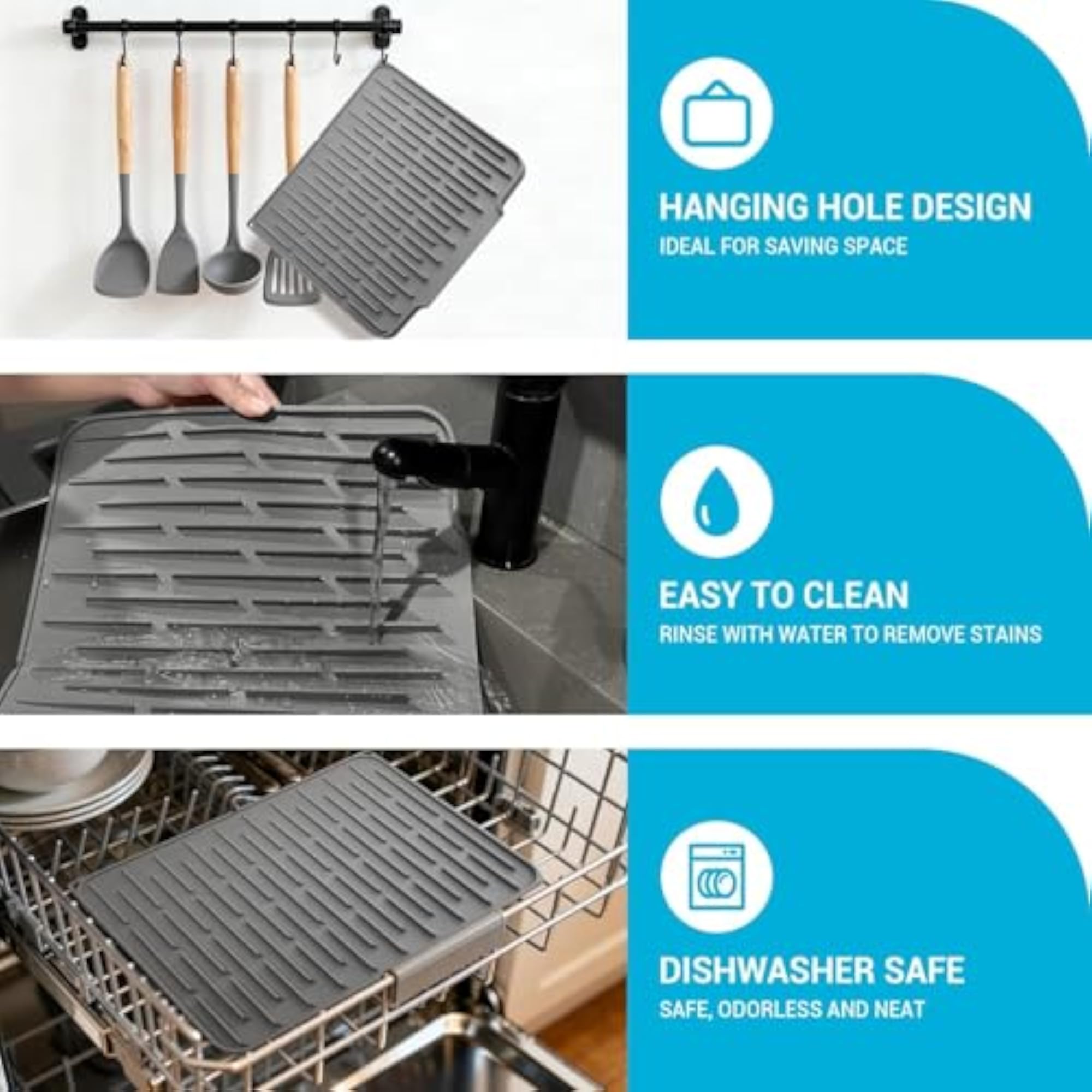 Dish Drying Mat for Kitchen Silicone Mat for Utensils Drying