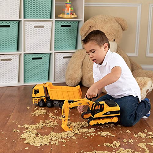 Toy To Enjoy Excavator & Dump Truck Toy For Kids (Set Of 3) With 1.1 Lb Play Sand – Moveable Claw & Lifting Back – Garbage Truck & Bulldozer Digger – Construction Vehicle For Kids & Children #TOP6