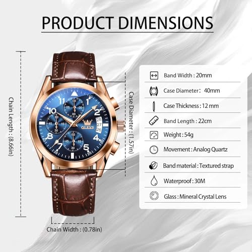 Image of OLEVS Men's Watches Brown Leather with Date,Casual Watches for Men,Large Face Watches Men,Chronograph Mens Watch,Sport Waterproof Business Dress Analog Quartz Men's Wrist Watches Reloj De Hombre