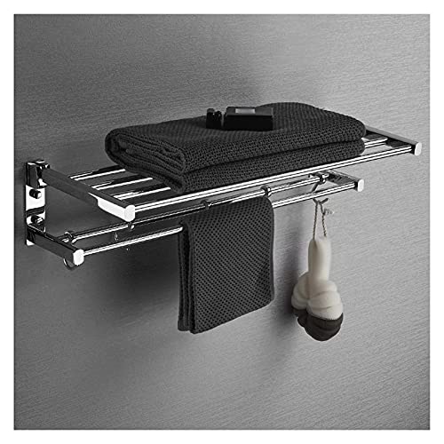 浮かぶ棚バスタオルラック23インチのバスルームの棚、折りたたみ可能な壁に取り付けられたダブルタオルホルダーとタオルバー、バスルーム収納用の多機能ラックフック KeYJ