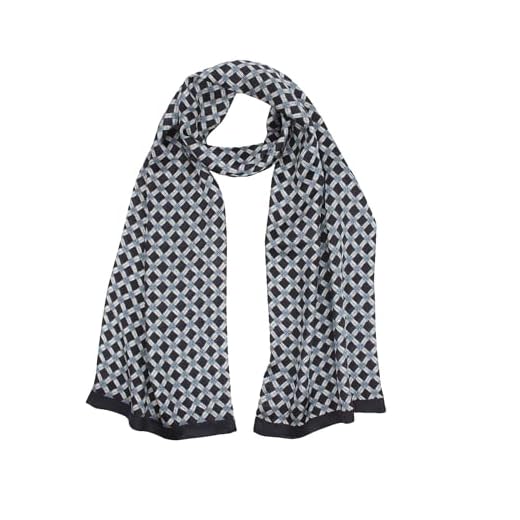 ANDANTINO- 100% seda cachecol oblongo para homens e mulheres 61”*10,2” xales longos finos de dupla face para cabeça e pescoço com embalagem para presente (preto azul)