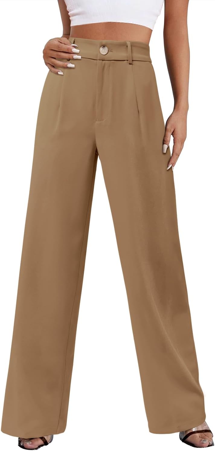 onlypuffWomens Business Pants Wide Leg High Waisted Capris Straight Long Work Trousers with Pockets