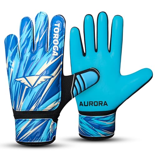 TOROGA Infinity Pro Junior Kinder Torwarthandschuhe Fußballhandschuhe mit Grip-Latex Fingerschutz & Doppeltem Handgelenkband Für Jungen & Mädchen (Blue 5)