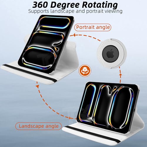 Image of TGK Rotating Case for iPad Pro 11 Inch M5 2025 /M4 2024 Model A3357 /A3358 /A3359 /A2836 /A2837 /A3006, Cover for 6th /5th Gen iPad Pro 11 inch (White)