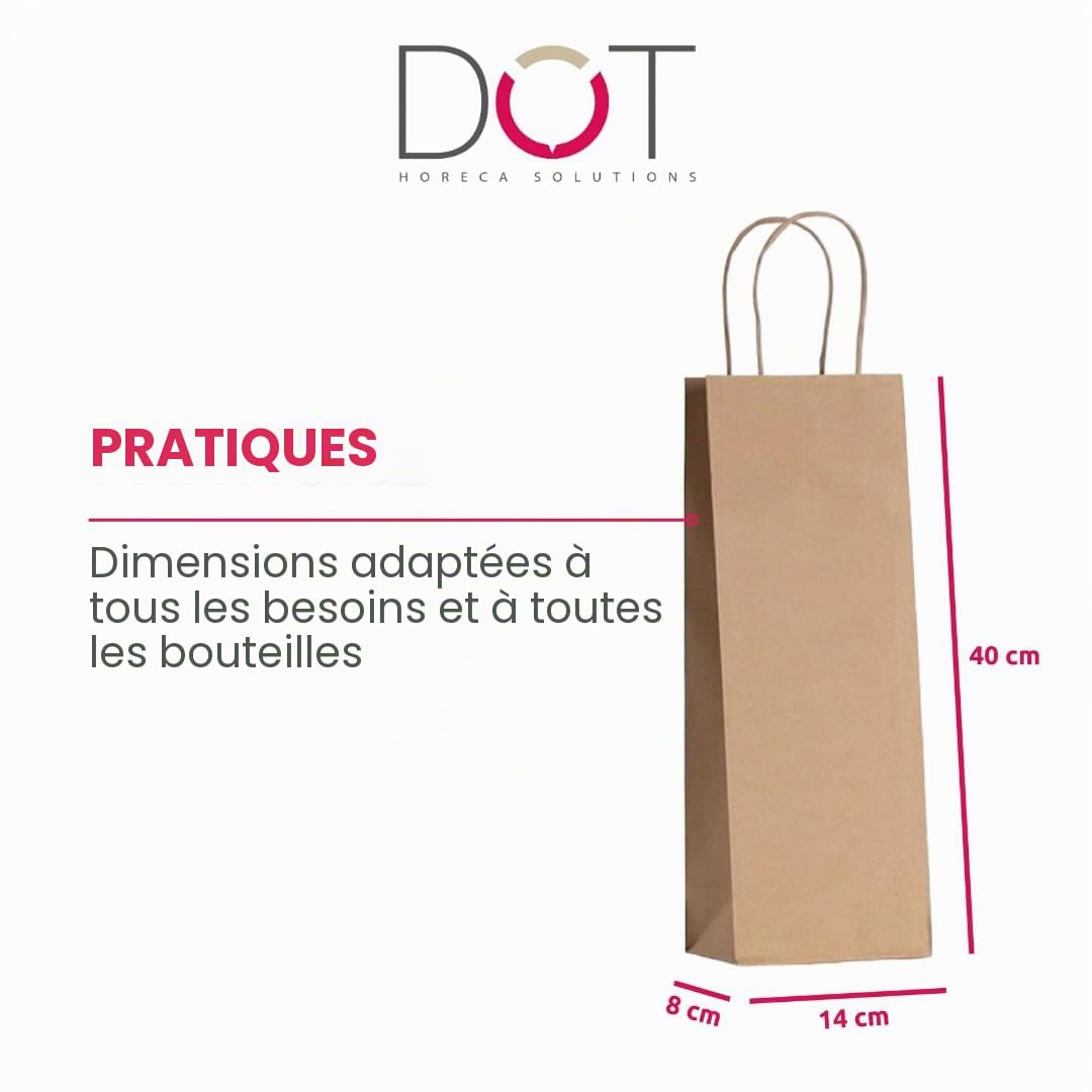 Lot de 50 sacs porte-bouteille AVANA vin sacs en papier sacs cadeaux pour bouteilles avec poignée 14 x 8 x 40 cm Papier Kraft sac enveloppe pour vin porte-bouteille