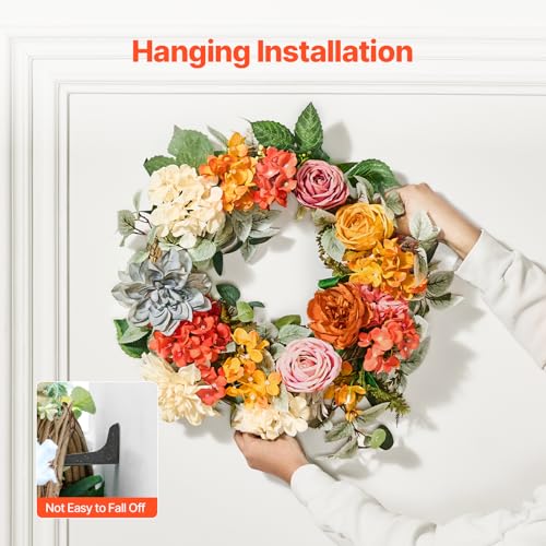 Image of VEVOR Spring Wreath for Front Door 24 Inch - Artificial Hydrangea Year-Round Wreath with Welcome Sign, All Season Outdoor Indoor Decor for Home Wall Window