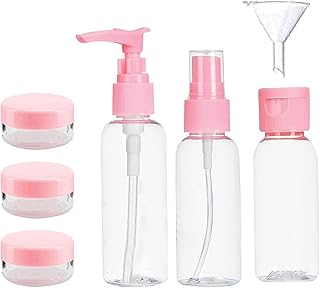 تيمبيريا (7 قطع) زجاجات سفر لمستحضرات التجميل - مجموعة مستلزمات السفر ومستلزمات الزينة للنساء والرجال - حاويات صغيرة فارغة لتنظيم اللوشن والشامبو والزيوت وما إلى ذلك (مع صندوق)