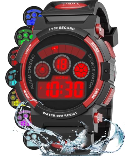 Image of Edillas Kids Digital Watch 7 Colors 50M Waterproof Sport Alarm Boys 7-15 | 7 Color Lights, 50M Waterproof, Alarm, Stopwatch, Easy to Read, Comfort Strap, Great Sport Watch for Outdoor Ages 7-15