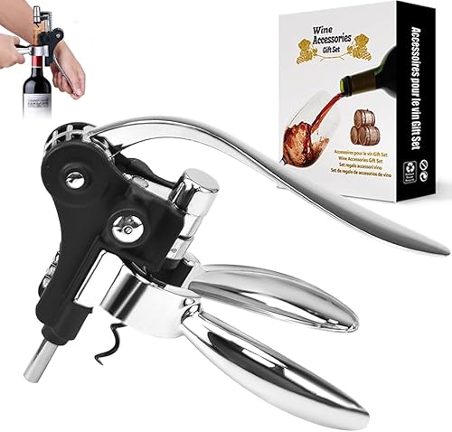 Cavatappi Professionale a Leva, Apribottiglie per Vino, in Lega di Zinco Resistente, Cavatappi Facile per Tutti i Tipi di Tappi, Design Ergonomico, Ideale per Amanti del Vino e Regalo