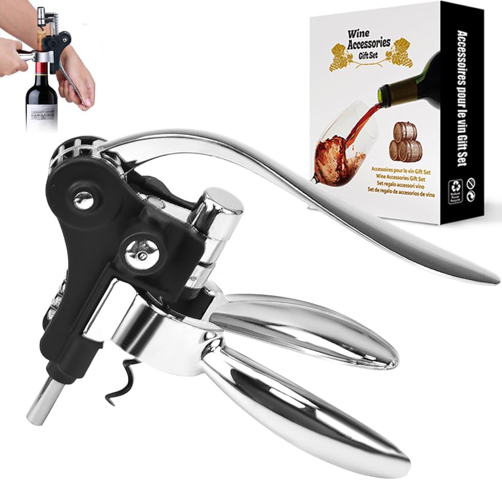 Professioneller Hebelkorkenzieher, Weinflaschenöffner aus Robuster Zinklegierung, Einfacher Korkenzieher für alle Arten von Korken, Ergonomisches Design, Ideal für Weinliebhaber und als Geschenk