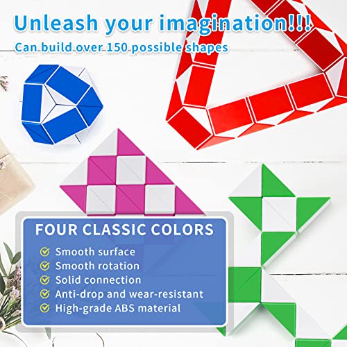 Lendod 4 Pcs 24 Large Blocks Magic Snake Puzzle Sensory Fidget Snake Cube Twist Puzzle Big Size Magic Speed Cube For Kids And Adults - Ideal As Kid's Birthday, Party Favors, Stuffers, Classroom Prizes #TOP7