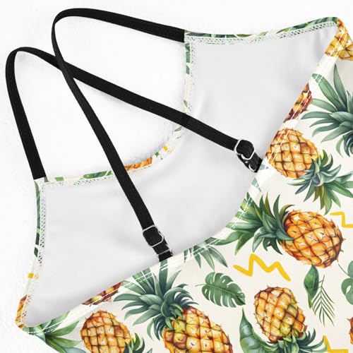 senya Girls Swimsuits One-Piece Swimwear Tie Bathing Suit Beach Summer Round Neck 5-6T Tropical Pineapples and Leaves Pattern4