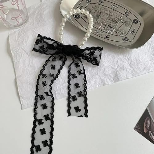 Cordón de perlas coreano con lazo de encaje y gomas de pelo para chica 2