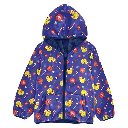 Christmas Rubber Duck Boys Fleece Hoody Jacket Zip Up Coat Warm Fall Winter Plush Jacket Long Sleeve Outerwear