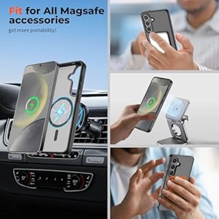 SUPFINE Magnetic for Samsung Galaxy S24 Case / S25 Case with Screen Protector, (Compatible with MagSafe) (Military Grade Drop Protection) Slim Translucent Shockproof Phone Case,Black