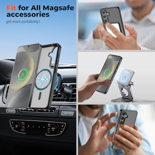 Image of SUPFINE Magnetic for Samsung Galaxy S24 Plus Case / S25 Plus Case with Screen Protector, (Built-in Magnets) (Military Grade Drop Protection) Slim Translucent Shockproof Phone Case,Black