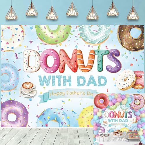Fathers Day Backdrop for Photography Donuts with Dad Sprinkle Backdrop Happy Fathers Day Party Decorations Banner Donuts Theme I Love Dad Background Photo Booth Props (7X5FT)