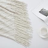 BOURINA Textured Solid Soft Sofa Throw Couch Cover Knitted Decorative Blanket, Beige, 127x152cm - Image 7