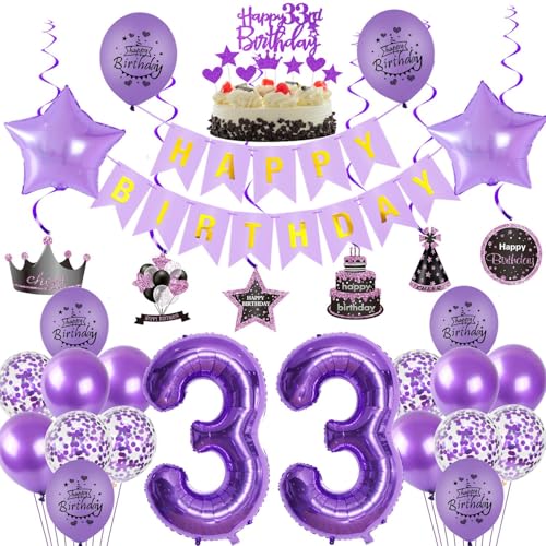Decorazioni Viola per Compleanno 33 Anni Donna - Palloncini e Decorazione Torta