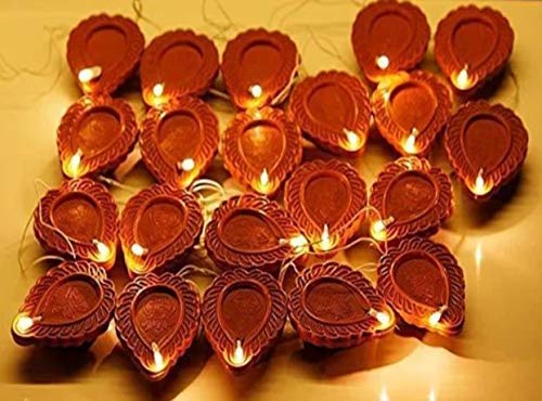 Tech-Lobby ® Diwali Decoration Flame Less Diya Set Electric 21 Diya and 10 feet (Made in India) (Brown Original).