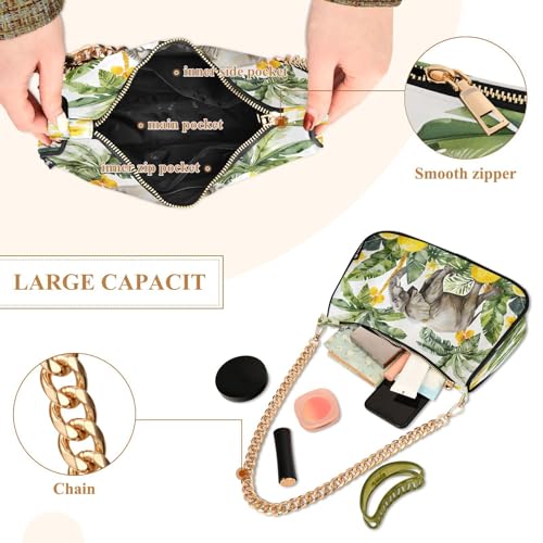 Image of Shoulder Bags for Women Vintage Yellow Lemon Fruit and Blue Print Hobo Tote Handbag Small Clutch Purse with Zipper Closure