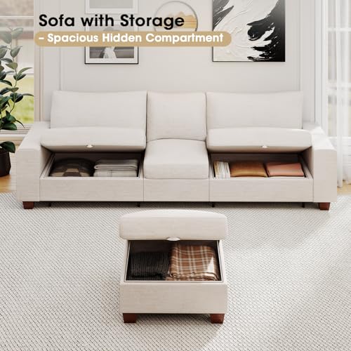 Image of Couchus 112 inch Convertible Storage Sectional Sofa,L Shaped Couch with Storage Ottoman,Multi-Functional Reversible Sofa with Huge Storage Space, Breathable Fabric (Beige)