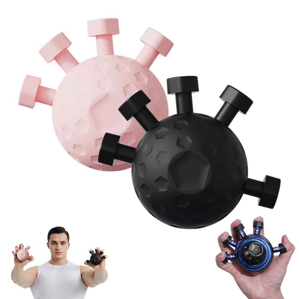 Finger grip strength enhancer, finger muscle trainer, ball silicone grip strength trainer, hand adjustable finger grip strength trainer, grip strength enhancer (Black+Pink)