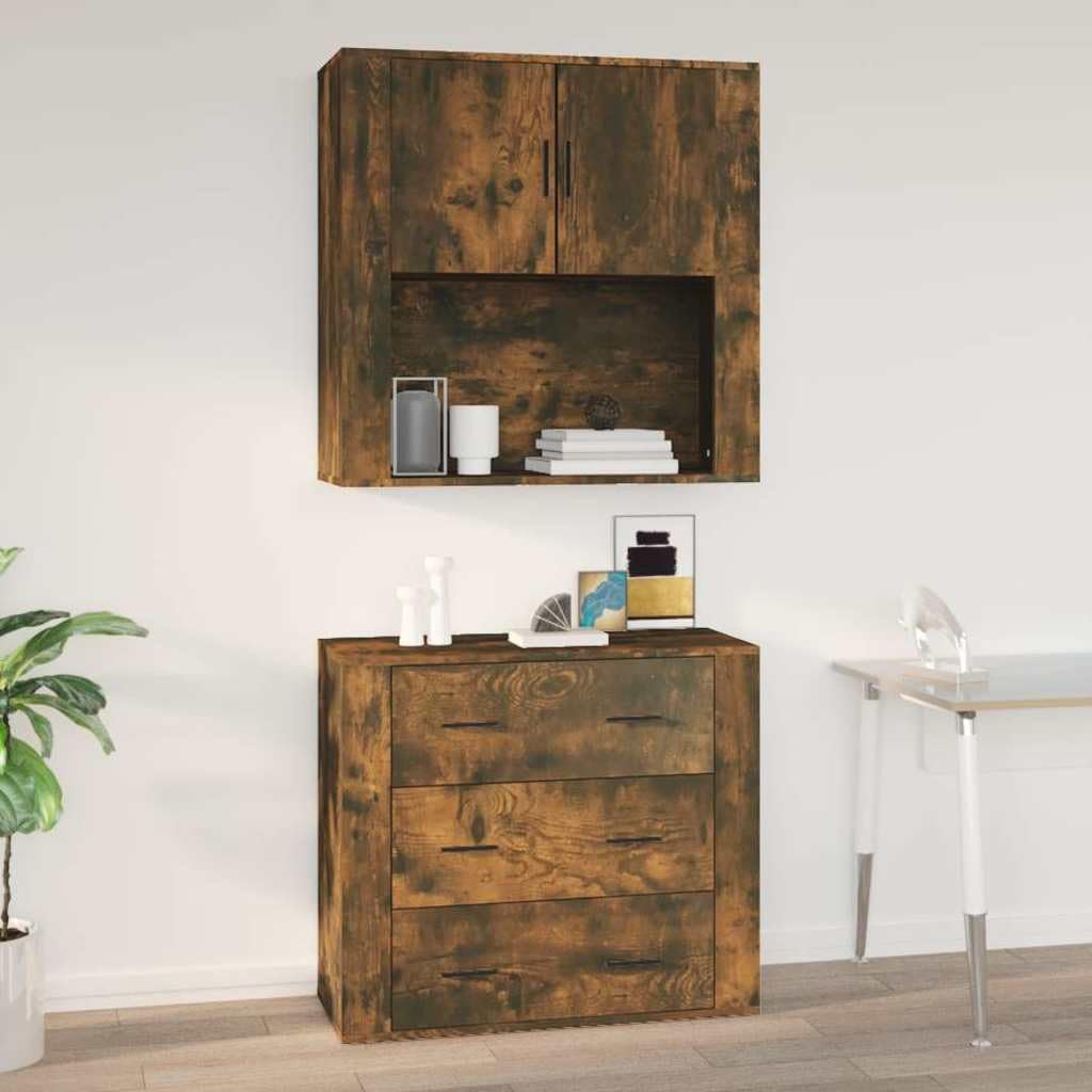 Armario de pared de roble ahumado de madera de 80 x 33 x 80 cm con puerta y compartimento, espacio de almacenamiento versátil para salón, dormitorio, pasillo, oficina, cocina, baño, aparador