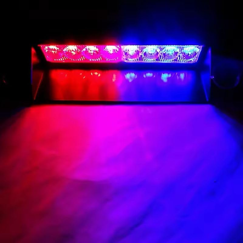 Image of AutoBizarre 12V Car Dash Emergency Warning Strobe Red Blue Flasher Windshield Sucker LED light With Multiple Flashing Modes For All Cars, Emergency Vehicles, etc. (8 LED Red Blue)