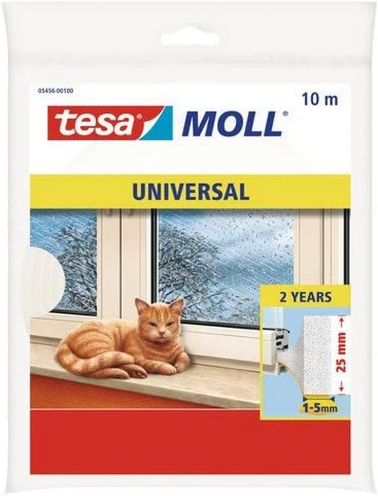 Tesa-Moll 05456-00100-00 Abdicht-Universal Foam Seals 10 m, White, 25 mm Wide