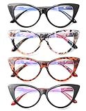 SOOLALA Blue Lens Reading Glasses Ladies Cateye Computer Reader Eyeglasses, 4mix, 1.5