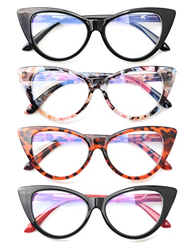 SOOLALA Blue Lens Reading Glasses Ladies Cateye Computer Reader Eyeglasses, 4mix, 1.5