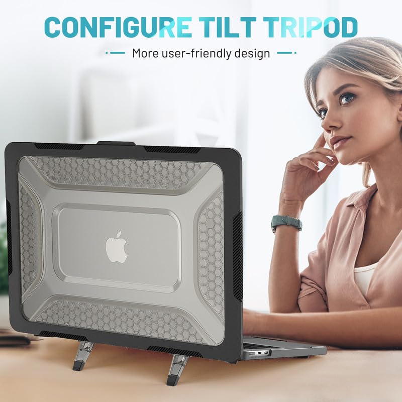 Soonjet Custodia per MacBook Air 33 cm | M5 M4 M3 M2 2026 2025-2022 | Protezione contro le cadute | Cover rigida protettiva trasparente per laptop | Bumper nero