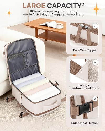 Image of Travel Backpack Carry on Flight Approved Mochila De Viaje Personal Item Backpack for Airlines Frontier Airlines Personal Item Bag Large Backpack for Travel Backpacks for Men Women Beige with Brown