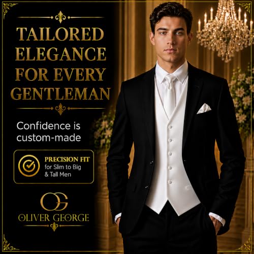 Image of Oliver George 4pc Men's Solid Formal Suit Waistcoat Tuxedo Dress Vest Necktie Bowtie Handkerchief Set for Suit or Tuxedo