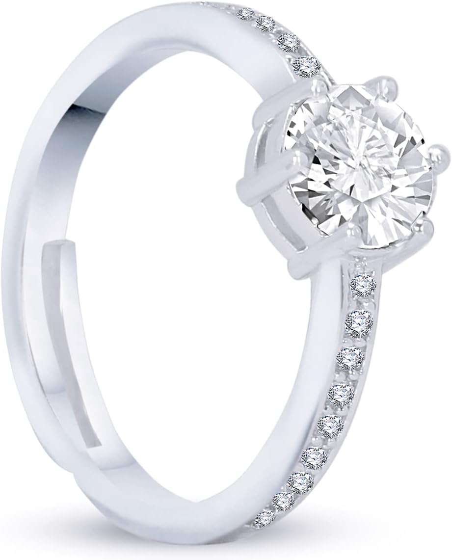 Pure 925 Silver Solitaire Adjustable Rings For Women (AF 3)