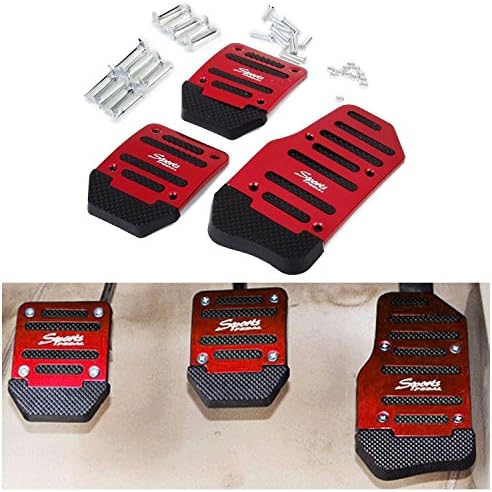 Fly5D 3 Pcs Manual Car Auto Non Slip Sports Aluminium Alloy Automatic Car Auto Vehicle Pedal Foot Treadle Foot Brake Cover Pad (Red)