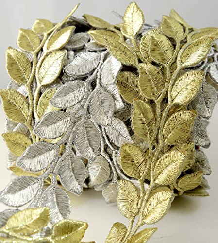 2-Yards Iron On Metallic Leaves Trim For Bridal, Costume Or Jewelry, Crafts And Sewing, 1-3/8 Inch, Smb-3004 (Gold) #TOP2